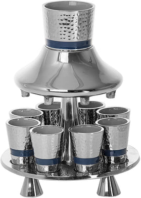 (D) Judaica Fountain In Enamel With 8 Cups Kiddush Item (Silver)