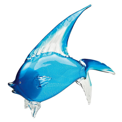 (D) Handcrafted Murano Art Glass Light Blue Tropical Fish Figurine 15.5