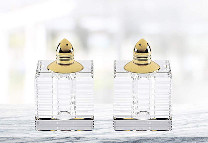 (D) Handcrafted 'Pinstripes Gold' Crystal Glass 2-pc Salt & Pepper Shakers Set