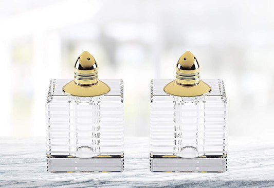 (D) Handcrafted 'Pinstripes Gold' Crystal Glass 2-pc Salt & Pepper Shakers Set