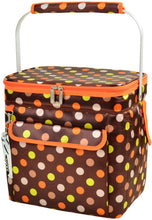 (D) Beverage and Food Cooler, Picnic Backpack Bag with Corkscrew (Brown Dots)