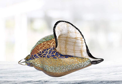 (D) Handcrafted 'Firestorm' Murano Art Glass Conch Shell Figurine 8" on Base