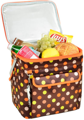 (D) Beverage and Food Cooler, Picnic Backpack Bag with Corkscrew (Brown Dots)