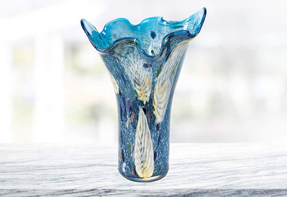 (D) 'Ocean Leaf' Murano Art Glass Decorative  Flower Vase 17", Murano Style