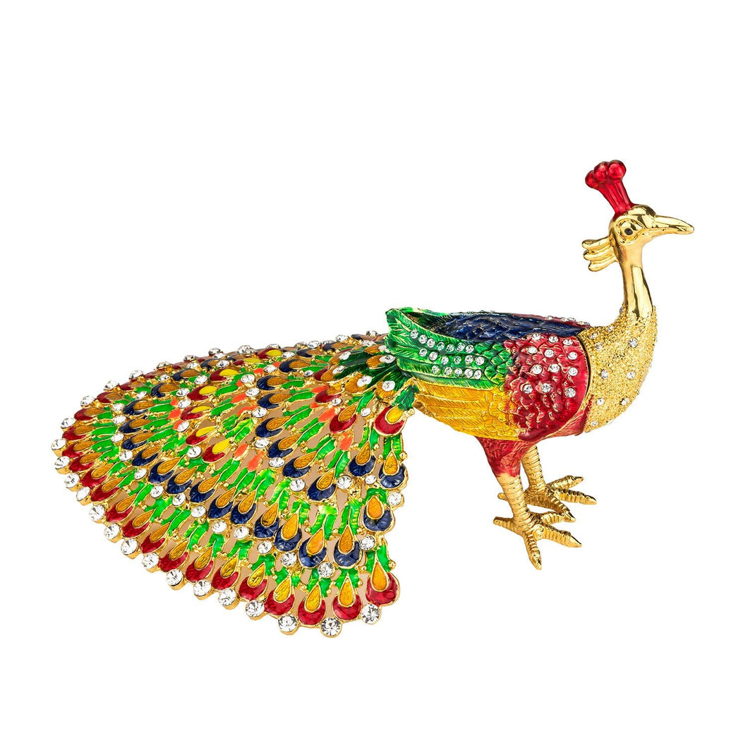 Trinket Jewelry Box with Swarovski, Decorative Animal Figurines Peacock