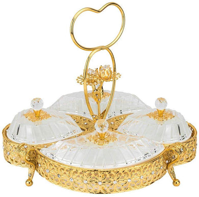 Italian Collection Gold Sectional Сandy Serving Tray with Handle for Candy
