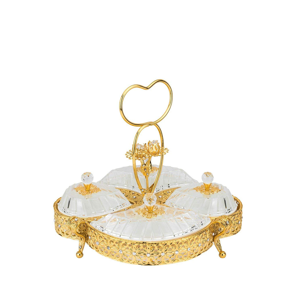 Italian Collection Gold Oval Sectional Dessert Serving Tray, Snack Candy Holder