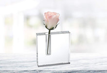 (D) Handcrafted 'Block' Crystal Decorative Square Plain Bud Flower Vase 5"H