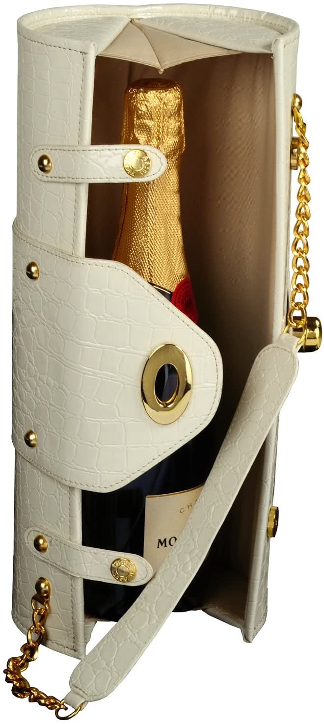 (D) Wine Bottle Carrier and Purse, Wine Holder, 30th Birthday Gifts (White)