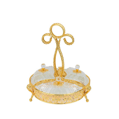 Italian Collection Gold 3-Section Dessert Serving Tray with Handle, Candy Holder