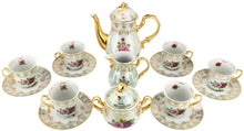 Royalty Porcelain 17pc Floral Tea Set for 6, 24K Gold-Plated Cobalt Tableware