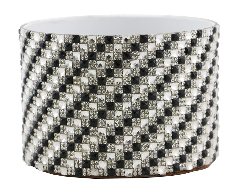 (D) Decorated Wine Coaster, Checkered Silver & Black, Wine Bottle Holder