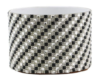 (D) Decorated Wine Coaster, Checkered Silver & Black, Wine Bottle Holder