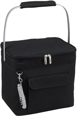 (D) Beverage and Food Cooler, Picnic Backpack Bag with Corkscrew (Black)