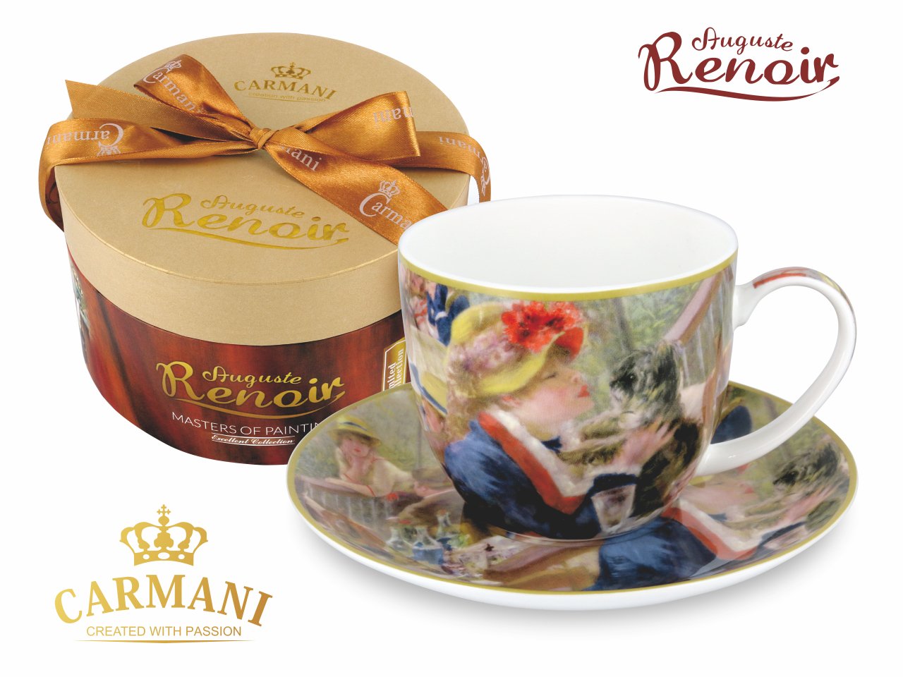 Carmani Painters 2pc Tea Cup or Mug, Auguste Renoir Collection, Breakfast Rowers Luncheon of the Boating Party