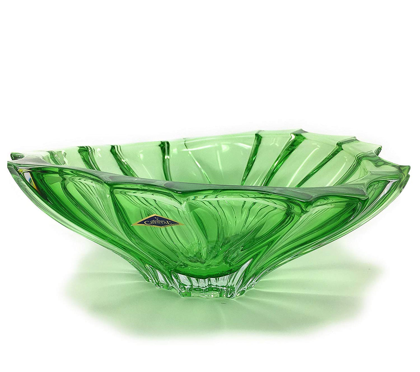 Bohemian Crystal 'Aurum' Centerpiece Vase, Pink Fruit Bowl 13"W (Green)