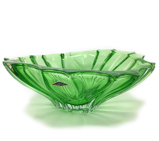 Bohemian Crystal 'Aurum' Centerpiece Vase, Pink Fruit Bowl 13"W (Green)