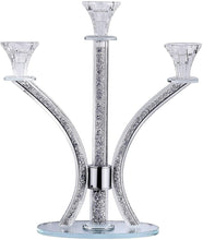 (D) Judaica Crystal Candelabra with Stones 3 Arms 14.17" (Silver)