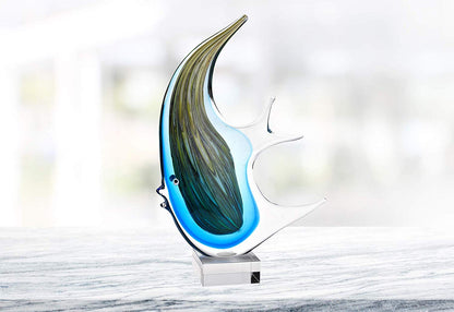 (D) Handcrafted Murano Art Glass Angel Fish Centerpiece Figurine 16" on Base