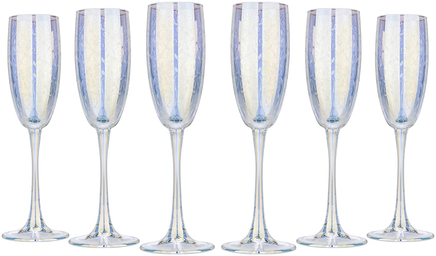 Luxury Champagne Glasses Flutes 'Rainbow' Glassware Set of 6