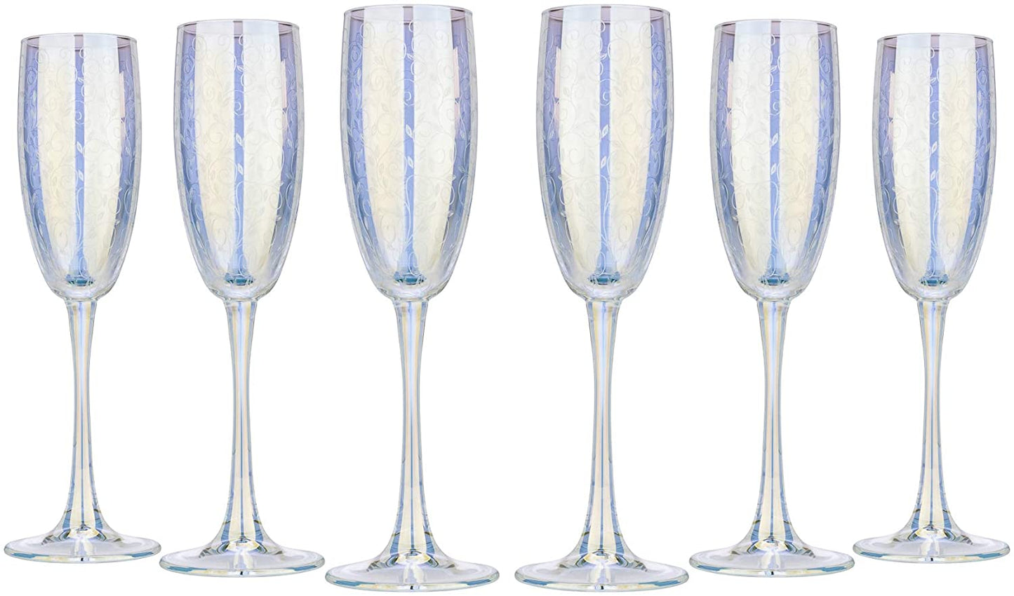 Luxury Champagne Glasses Flutes 'Rainbow' Glassware Set of 6