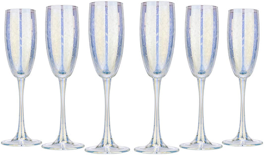 Luxury Champagne Glasses Flutes 'Rainbow' Glassware Set of 6