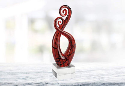 (D) Handcrafted Murano Art Glass Pietro Red Swirl Spectrum Figurine 13" on Base