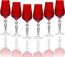 SET of 6 Handmade Russian CUT Crystal - RED Color Old-Fashioned Champagne Glasses / Flutes on a Long Stem, 190ml/6.5oz Crystal Glass Goblets