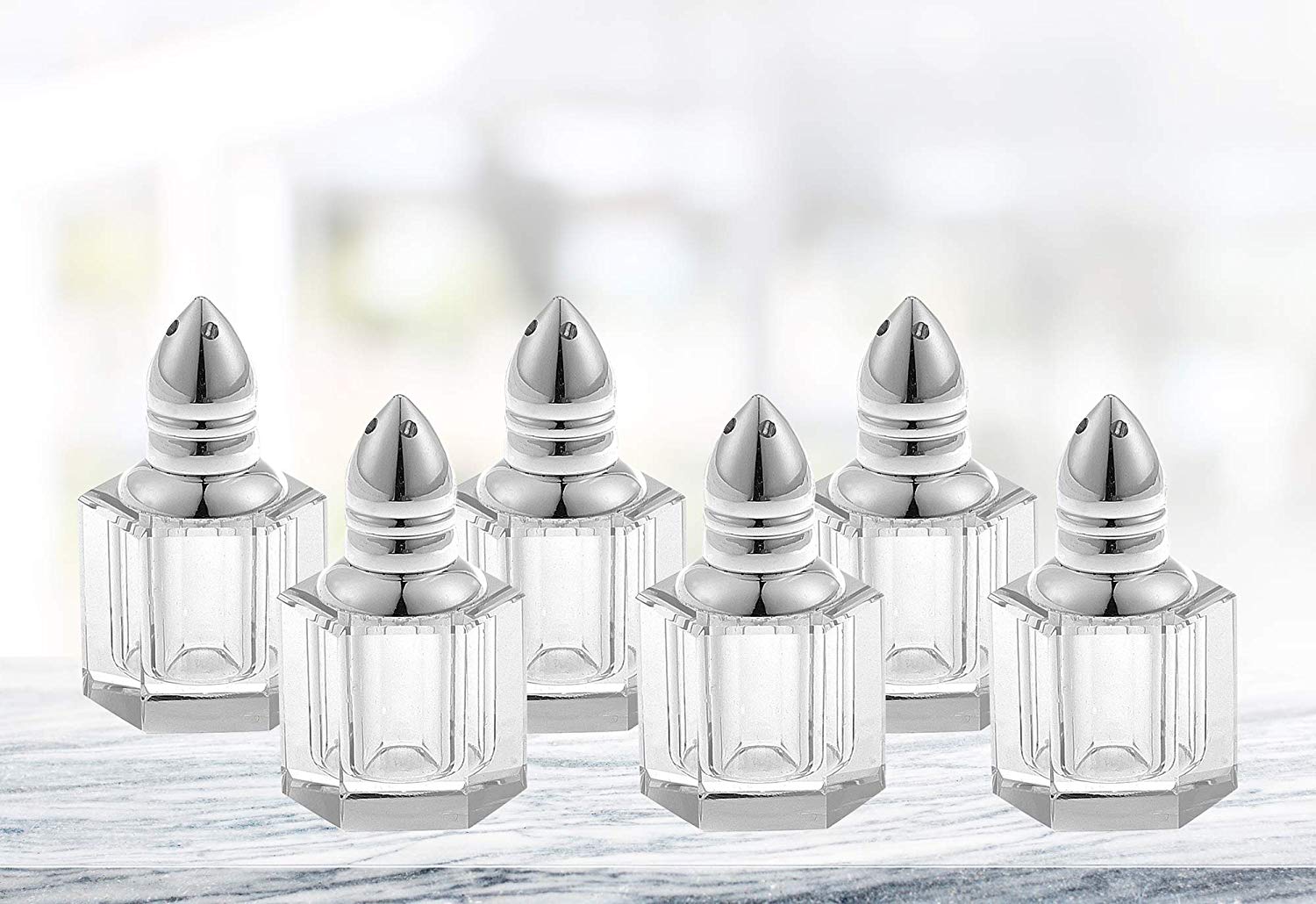 (D) Handcrafted 'Alana Silver' Crystal Glass 6-pc Salt & Pepper Shakers Set