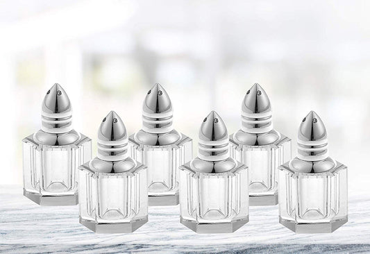 (D) Handcrafted 'Alana Silver' Crystal Glass 6-pc Salt & Pepper Shakers Set