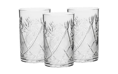 Set of 3 Crystal Glasses for Coffee or Tea with Vintage Cut Design 8 oz