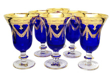 Interglass Italy Blue Crystal Wine Glasses, 24K Gold-Plated (Wine Goblets) Set of 2, 6, or 12