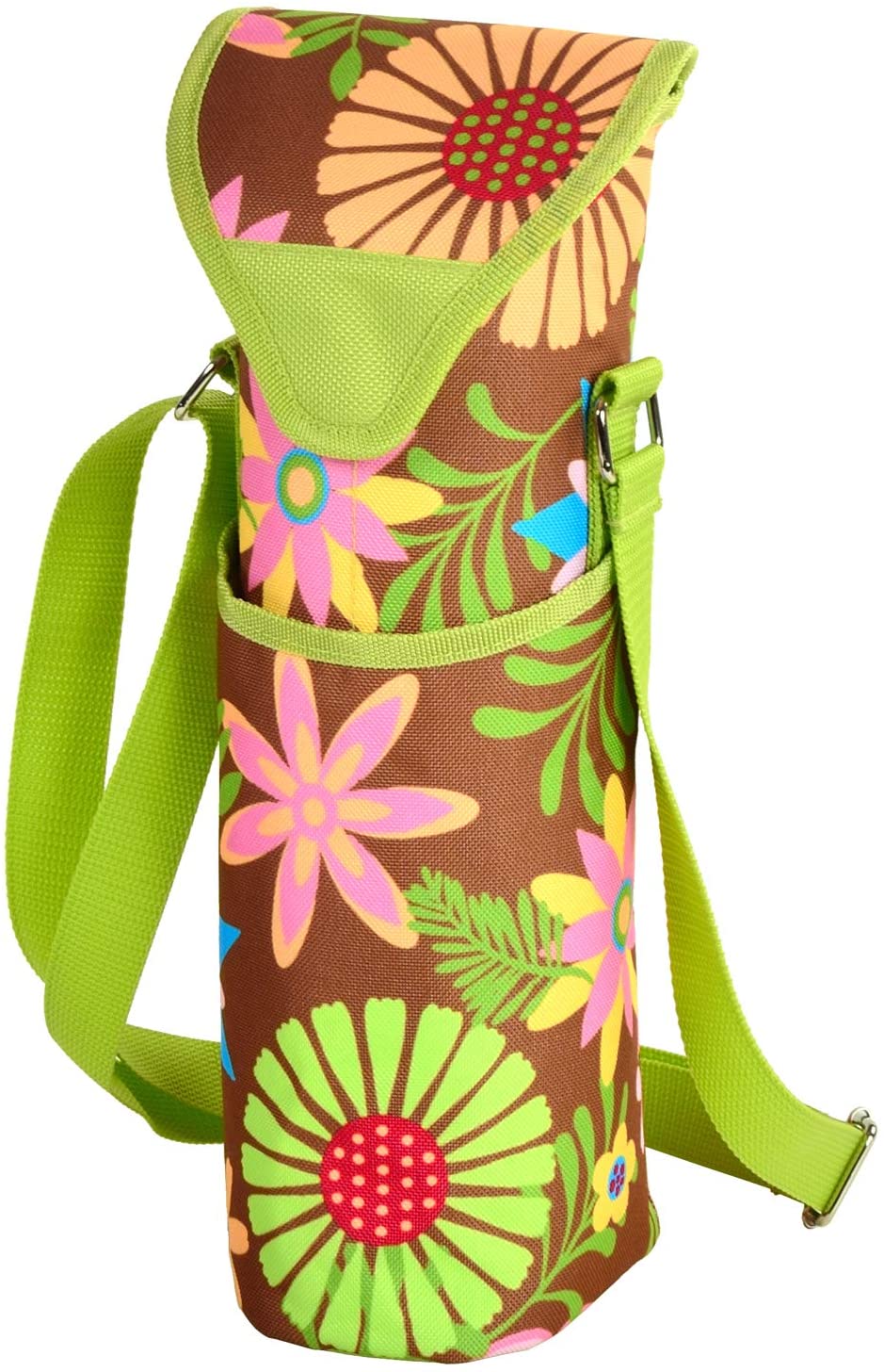 (D) Single Bottle Cooler Tote, Picnic Backpack Bag for Outdoor (Brown)
