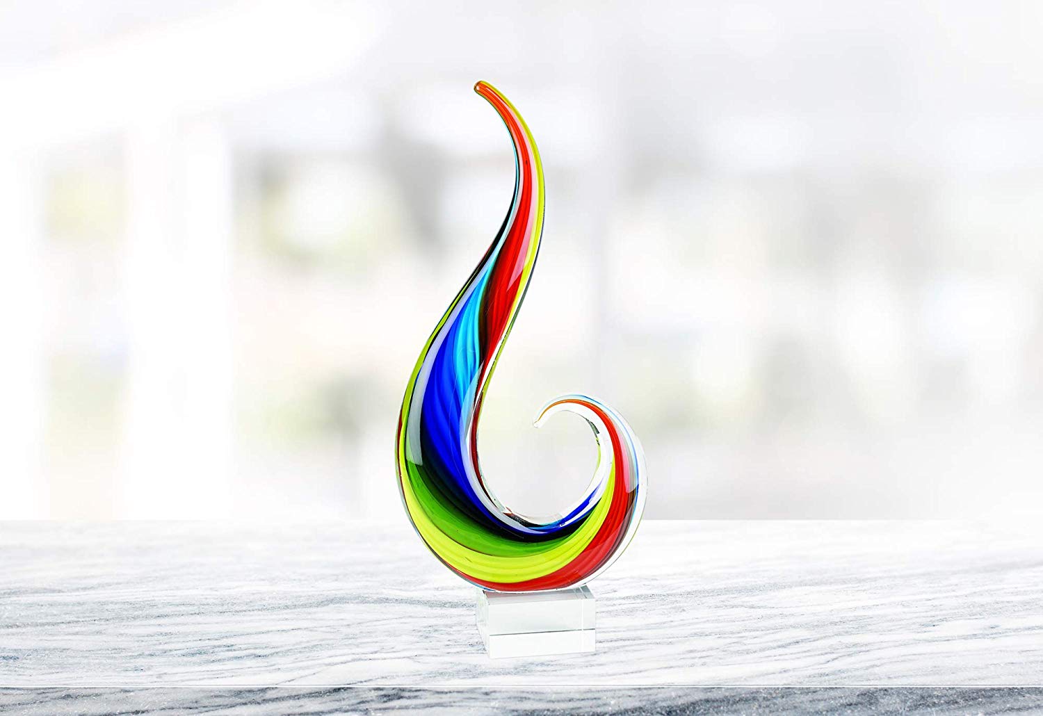 (D) Handcrafted Murano Art Glass Rainbow Note Figure 12", Centerpiece Sculpture