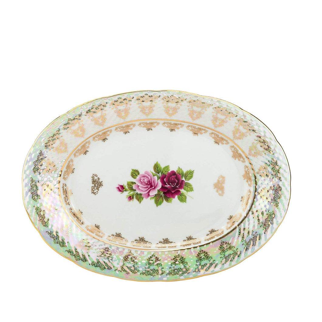 Royalty Porcelain Serving Platter, Vintage Roses 24K Gold (14 Oval)