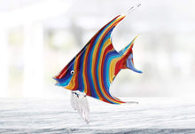 (D) Handcrafted Murano Art Glass Rainbow Tropical Fish Figurine 8.5" on Base