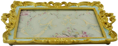 (D) Gold Serving Tray with Handles Rectangle Vintage Decor 17 x11 for Breakfast