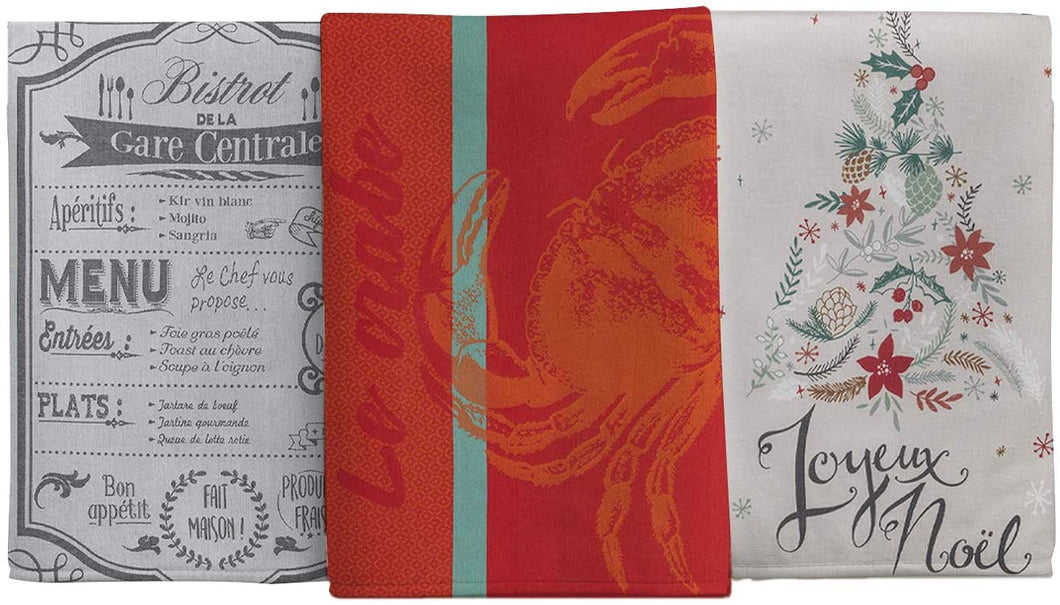 (D) Vintage French Style Kitchen Towels, Cotton Tea Towels 3-Pc (Kit #3)