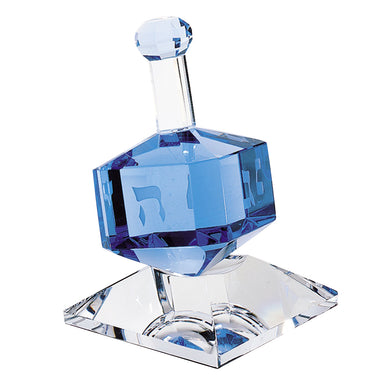 (D) Handcrafted Crystal Cobalt Blue Dreidel Centerpiece Figurine on Stand 3