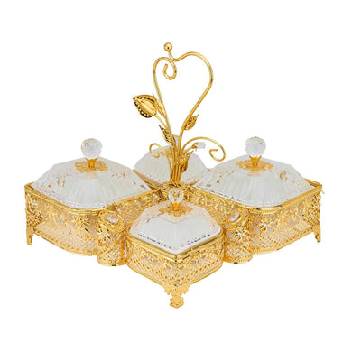 Italian Collection Gold Sectional Dessert Serving Tray with Handle for Candy