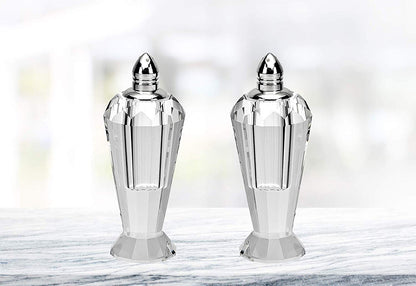 (D) Handcrafted 'Preston Silver' Crystal Glass 2-pc Salt & Pepper Shakers Set