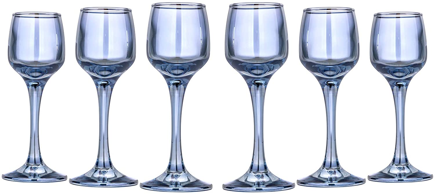Liquer Glasses 'Black Sea' 2 Oz, Crystal Glassware Set of 6