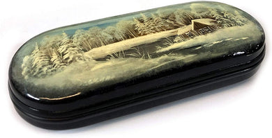 (D) Russian Souvenirs Eyeglass Case Fedoskino Style Hand Painted Nature 6 x 2 In