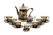 Royalty Porcelain 17pc Cobalt Blue Tea set 'Second Date' Flower Print Tableware