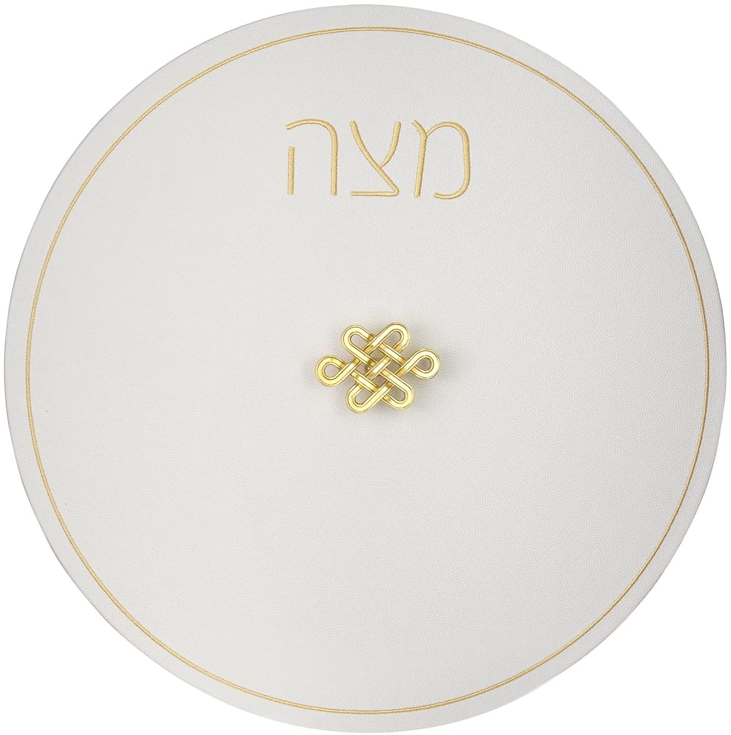 (D) Judaica Lucite Matzah Box with White Leatherette Cover and Knot Handle
