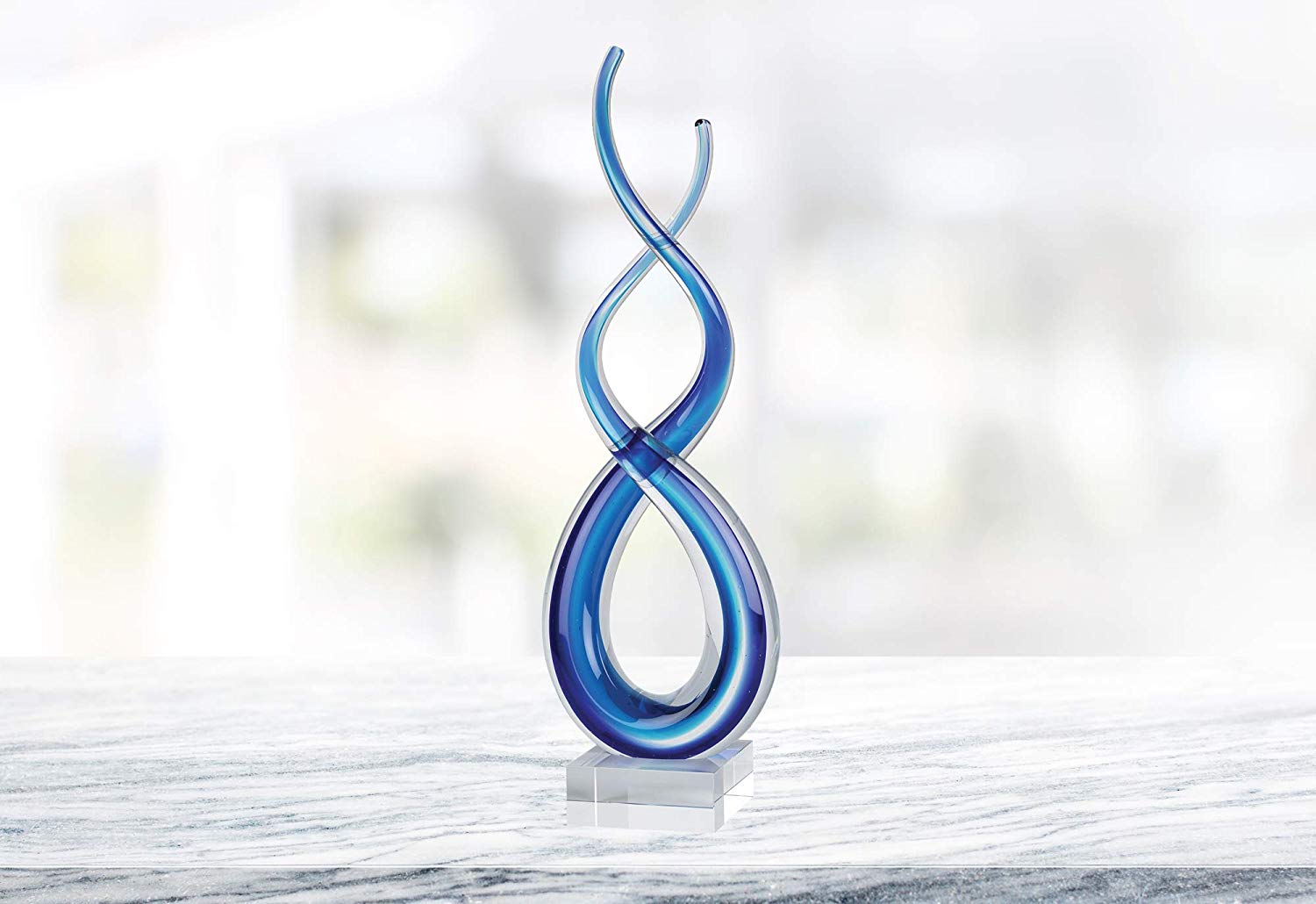 (D) Handcrafted Murano Art Glass Deep Blue Sea Spectrum Figurine 18" on Base