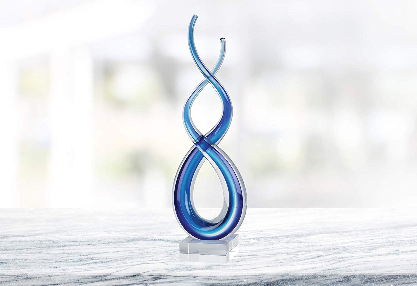 (D) Handcrafted Murano Art Glass Deep Blue Sea Spectrum Figurine 18" on Base