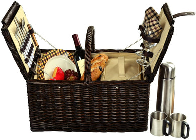 (D) Surrey Picnic Basket for 2 with Coffee Set for Outdoor (Brown)