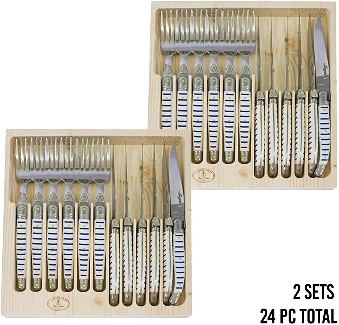 (D) Laguiole French Flatware 12-pc Cutlery Set in Mariniere Vintage 2 PACK