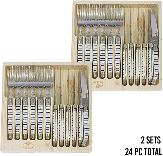 (D) Laguiole French Flatware 12-pc Cutlery Set in Mariniere Vintage 2 PACK
